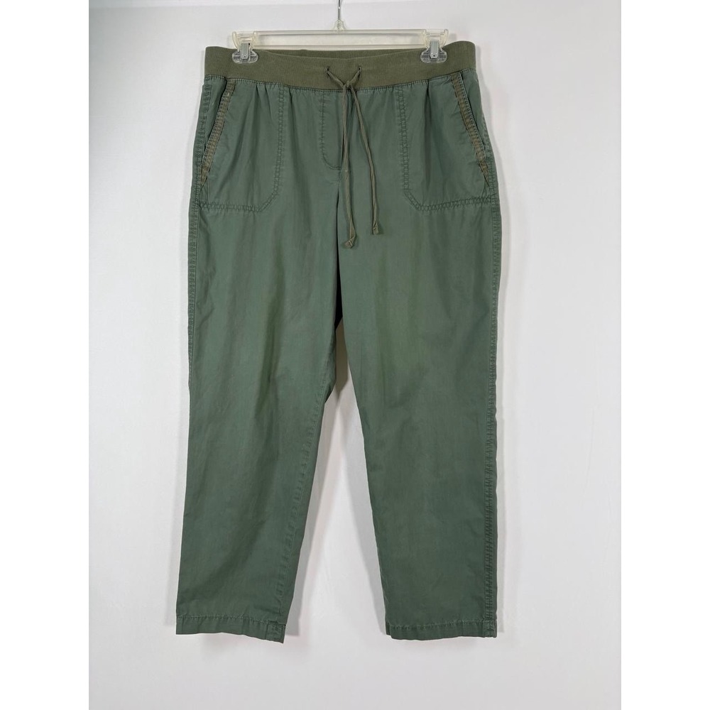 Talbots Womens Pants 14 Olive Green Stretch Pockets Chino Pull On Drawstrings